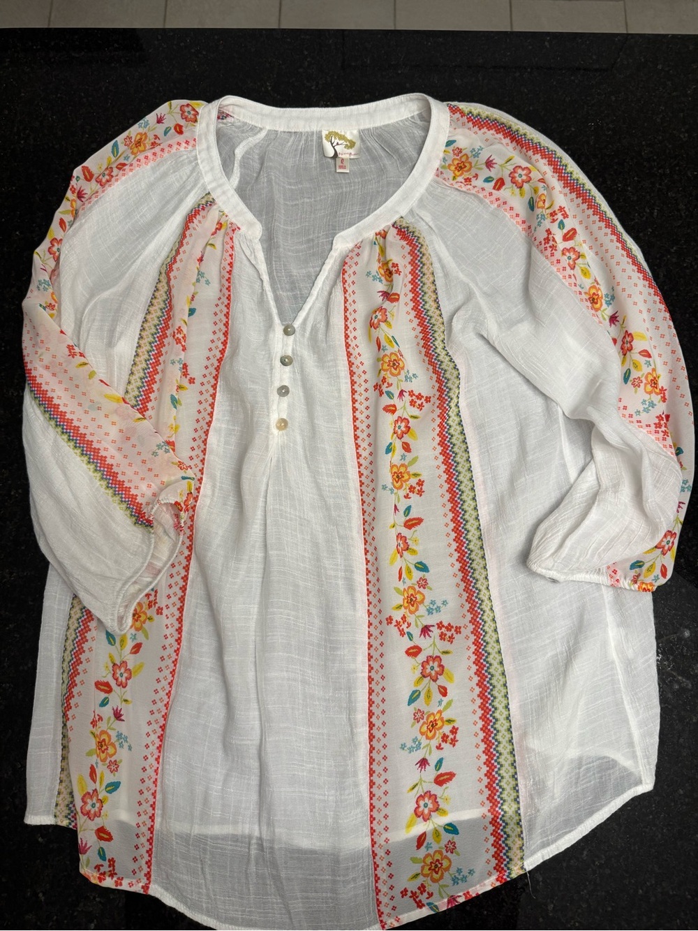 fig and flower White Floral-Striped Peasant Tunic